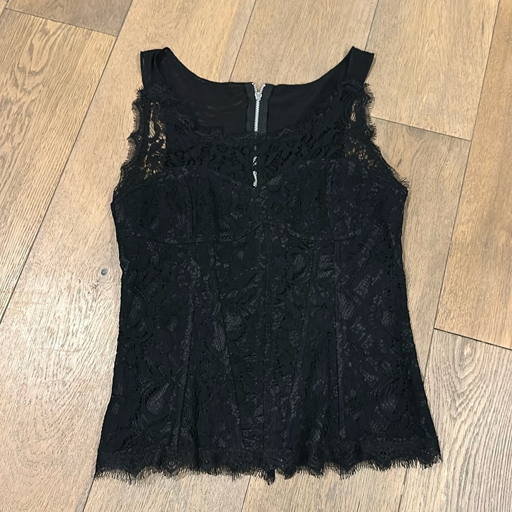 Black lace, back zip, corset style top